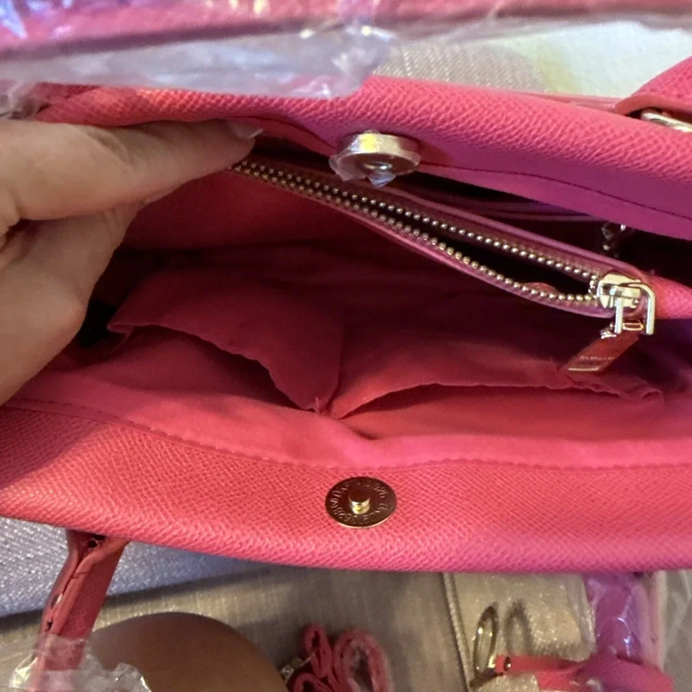 BEBE Orchid Evie Satchel Bag With Shoulder Strap Hot Pink Fuchsia NWT - Picture 13 of 16